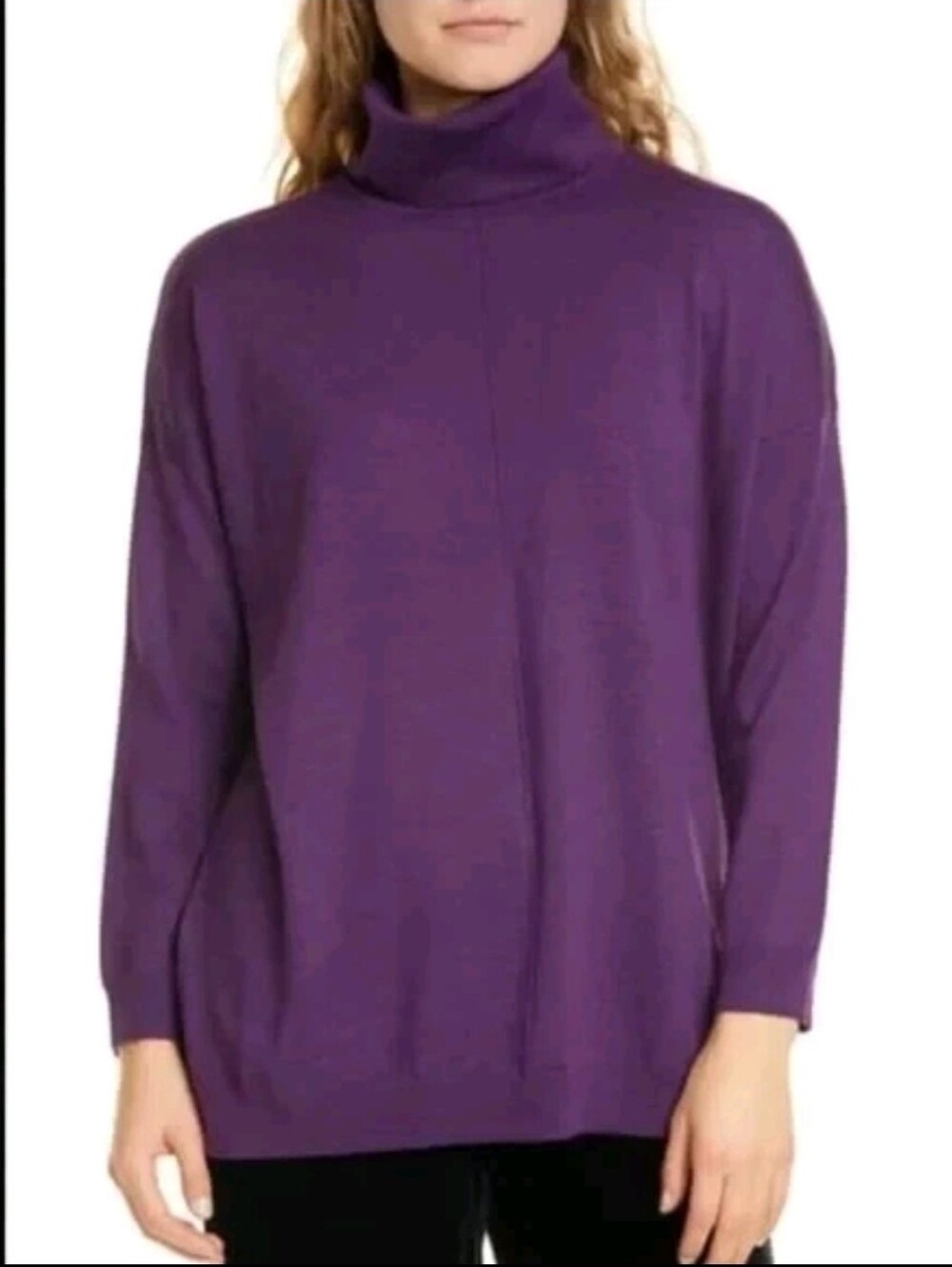Eileen Fisher 100% Merino Wool Purple Light Cowl Neck Sweater. 24ptp